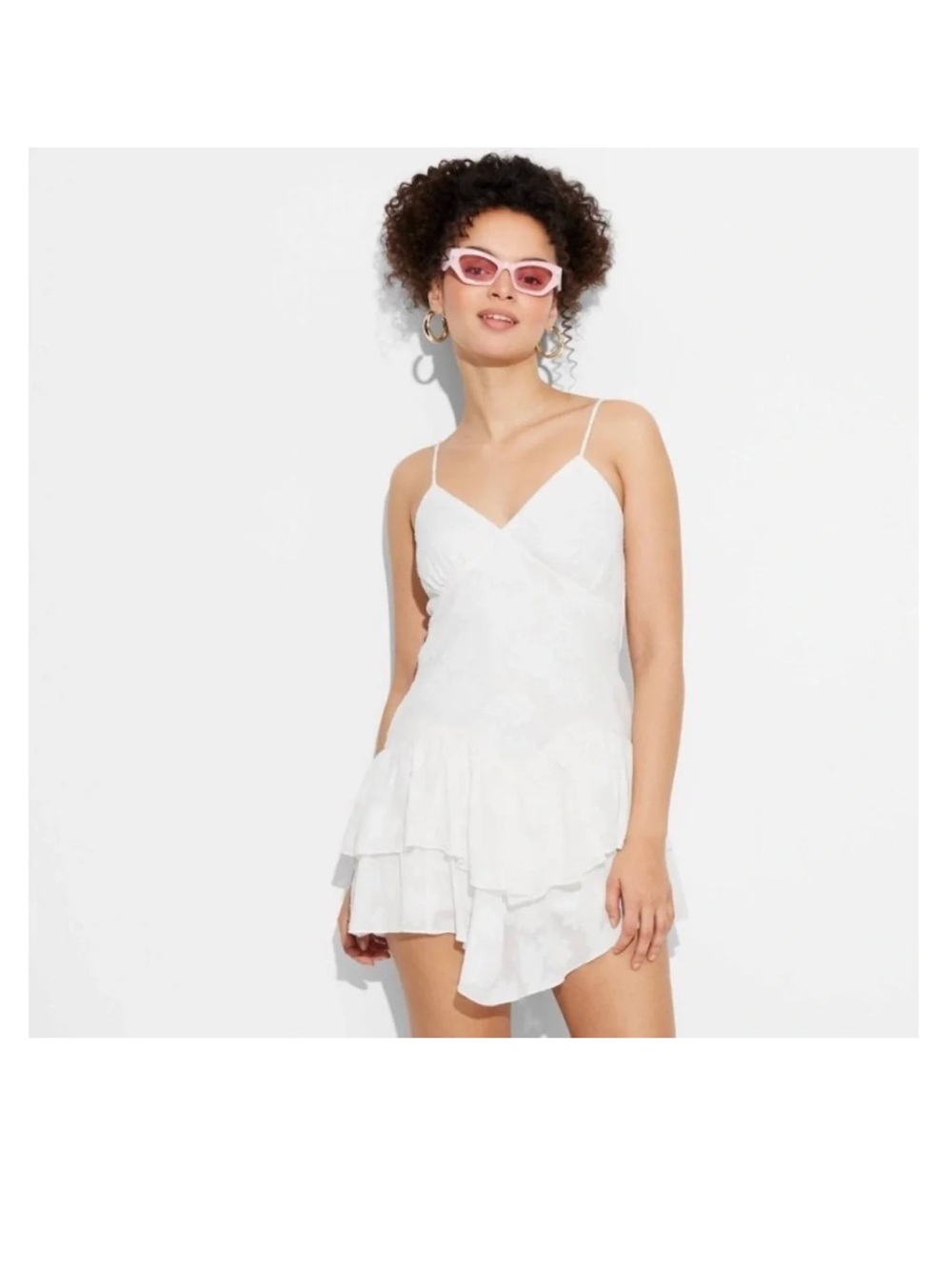 Wild Fable White Spaghetti-Strap Tiered Mini Dress